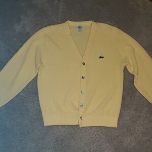 Lacoste Vintage 80s Men's Yellow Cardigan Sweater, Small